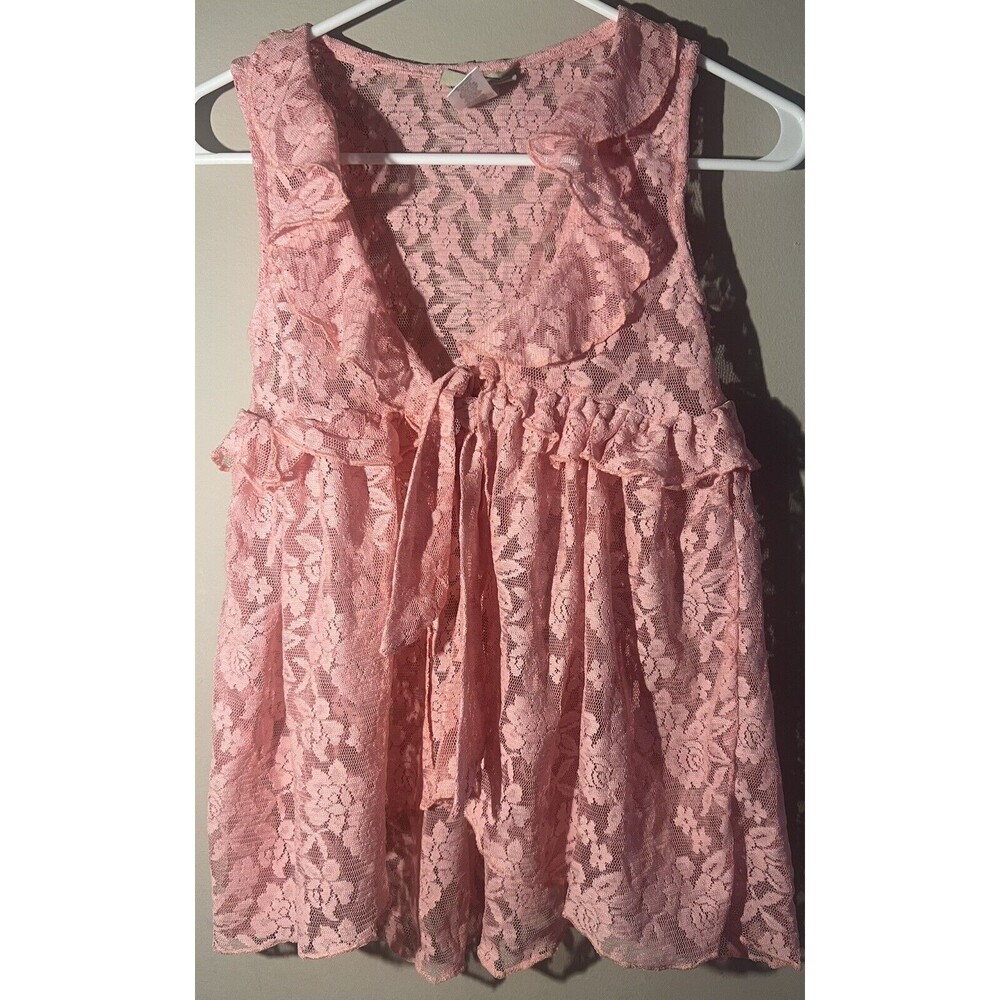 Satin Flowers Girls Sleeveless Cardigan Lace Pink Size 7/8